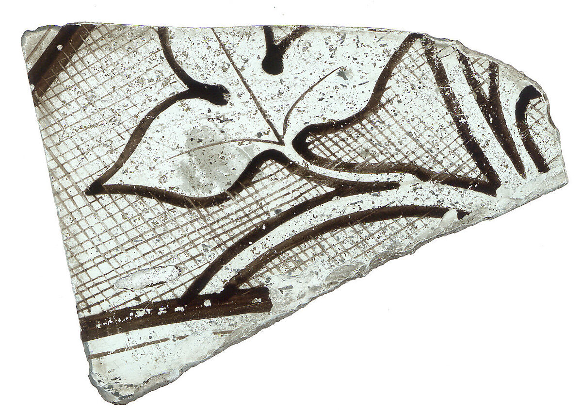 Glass Fragment, Colorless glass and vitreous paint, British 