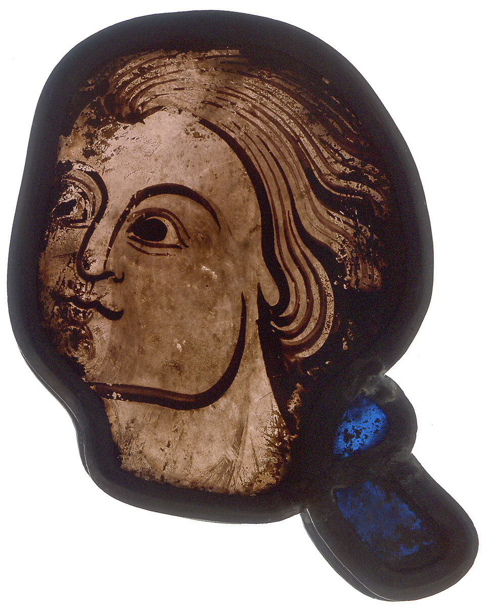 Glass Fragment, Pot-metal glass, vitreous paint, French 