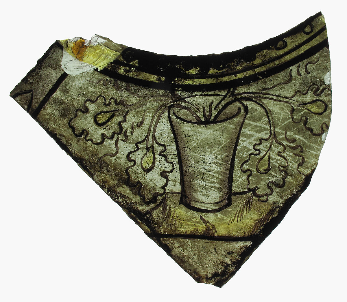 Fragment, Pot-metal glass and vitreous paint, European 