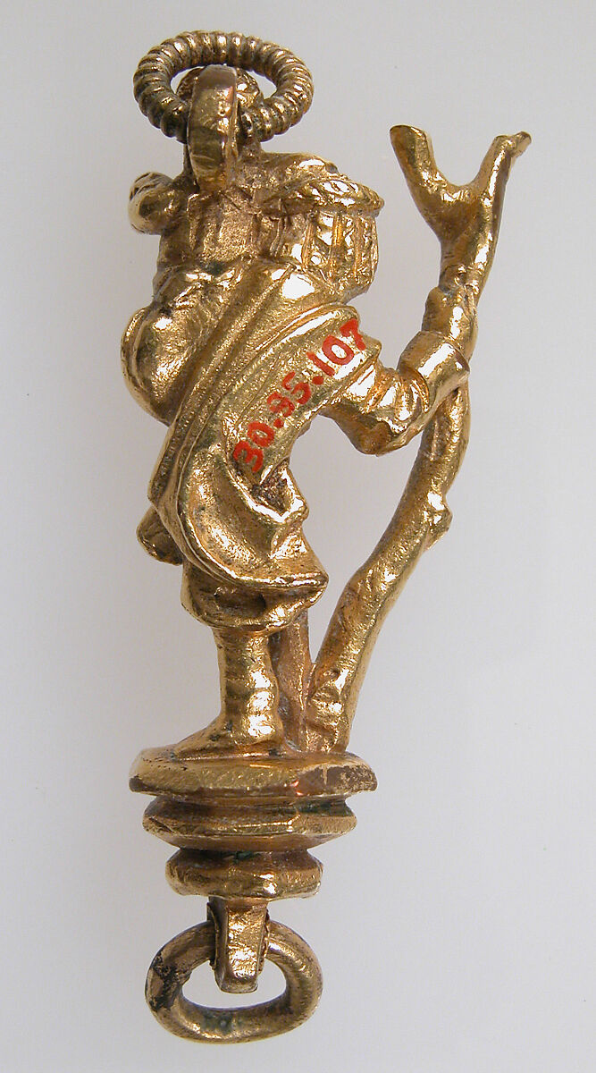 Pendant with St. Christopher Carrying the Christ Child, Copper-gilt, German