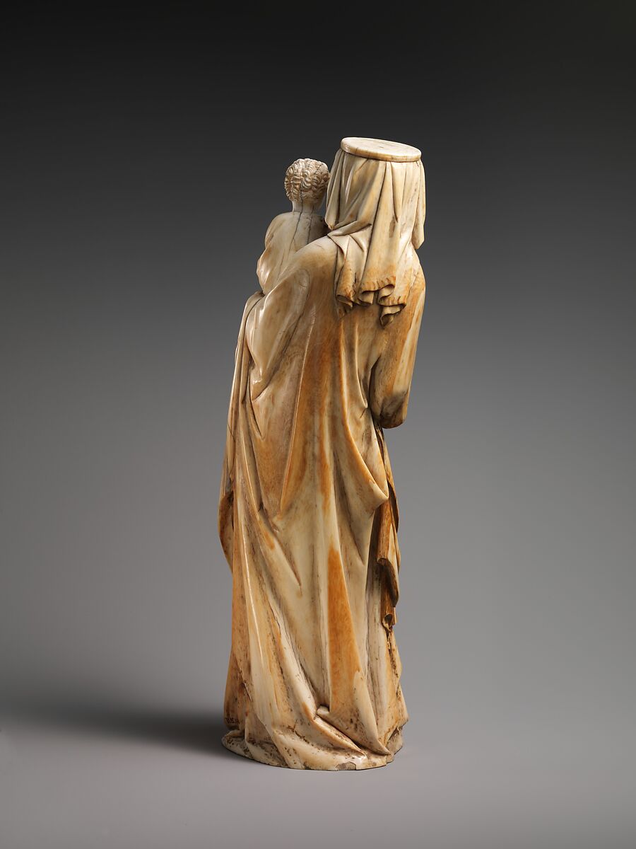 Virgin and Child, Elephant ivory with traces of paint and gold (modern wooden wooden and bone base), French