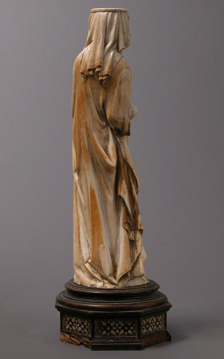 Virgin and Child, Elephant ivory with traces of paint and gold (modern wooden wooden and bone base), French
