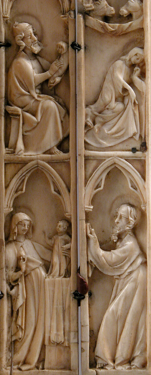 Folding Shrine with Virgin and Child, Elephant ivory with metal mounts, French