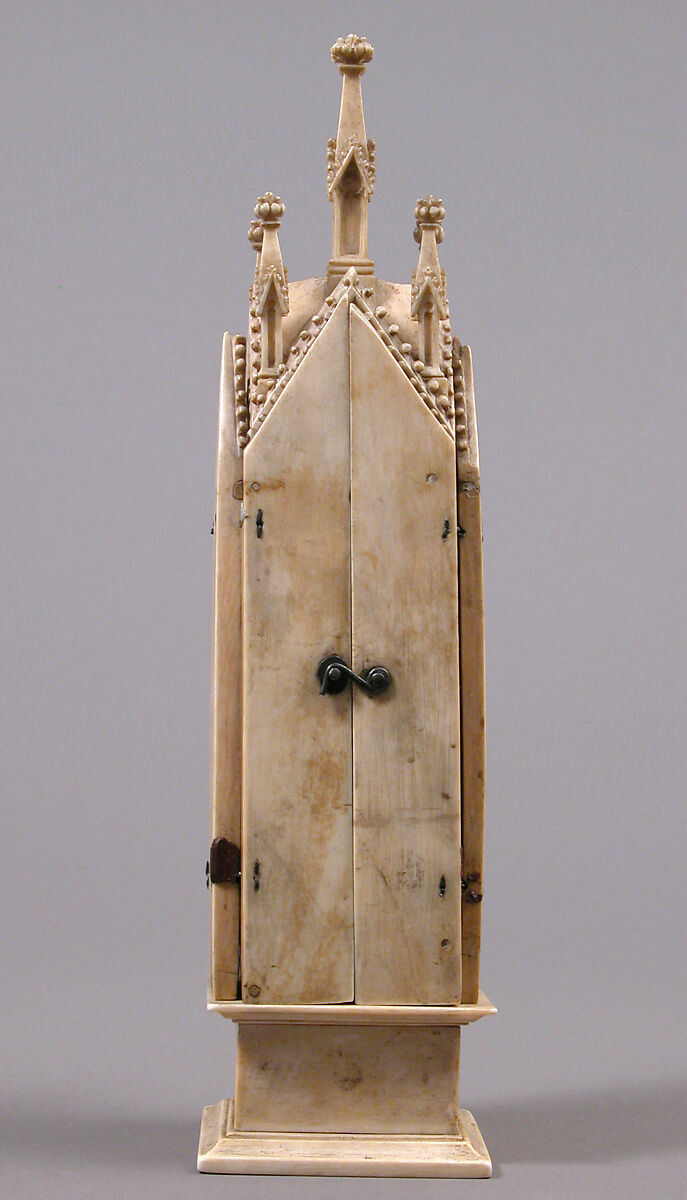 Folding Shrine with Virgin and Child, Elephant ivory with metal mounts, French