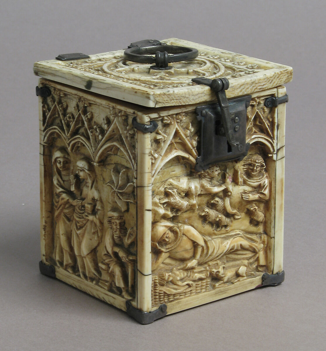 Box with Scenes from the Infancy of Christ, Ivory, metal (silver?) mounts, European (French style) 