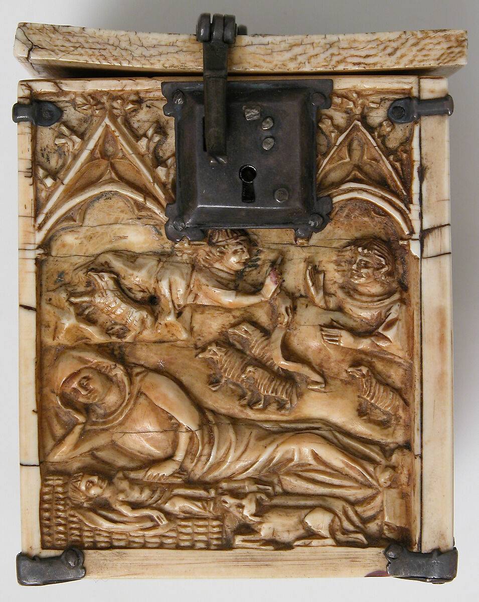 Box with Scenes from the Infancy of Christ, Elephant ivory, metal (silver?) mounts, European (French style)