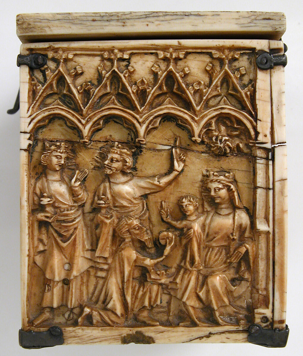 Box with Scenes from the Infancy of Christ, Elephant ivory, metal (silver?) mounts, European (French style)