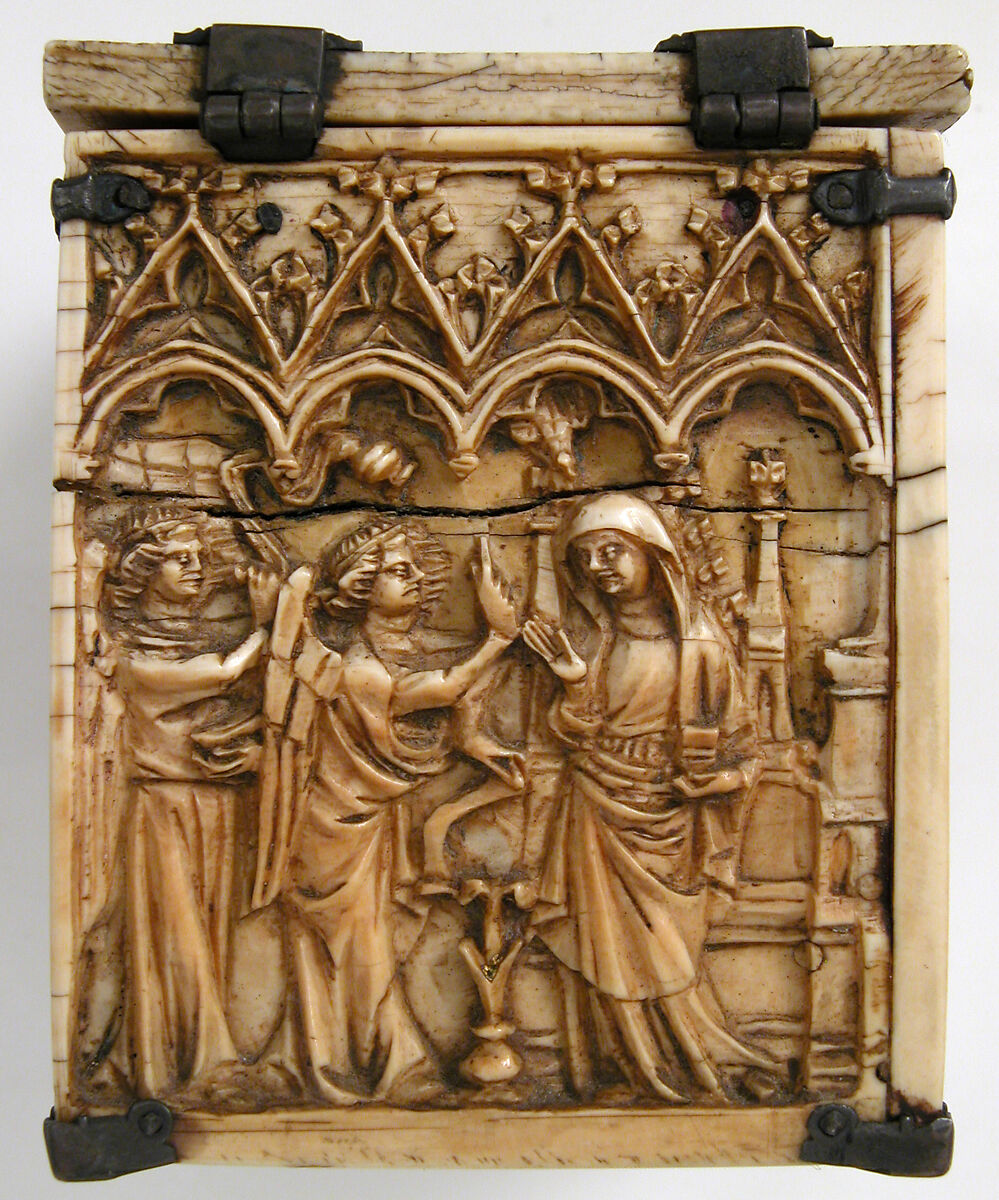 Box with Scenes from the Infancy of Christ, Elephant ivory, metal (silver?) mounts, European (French style)