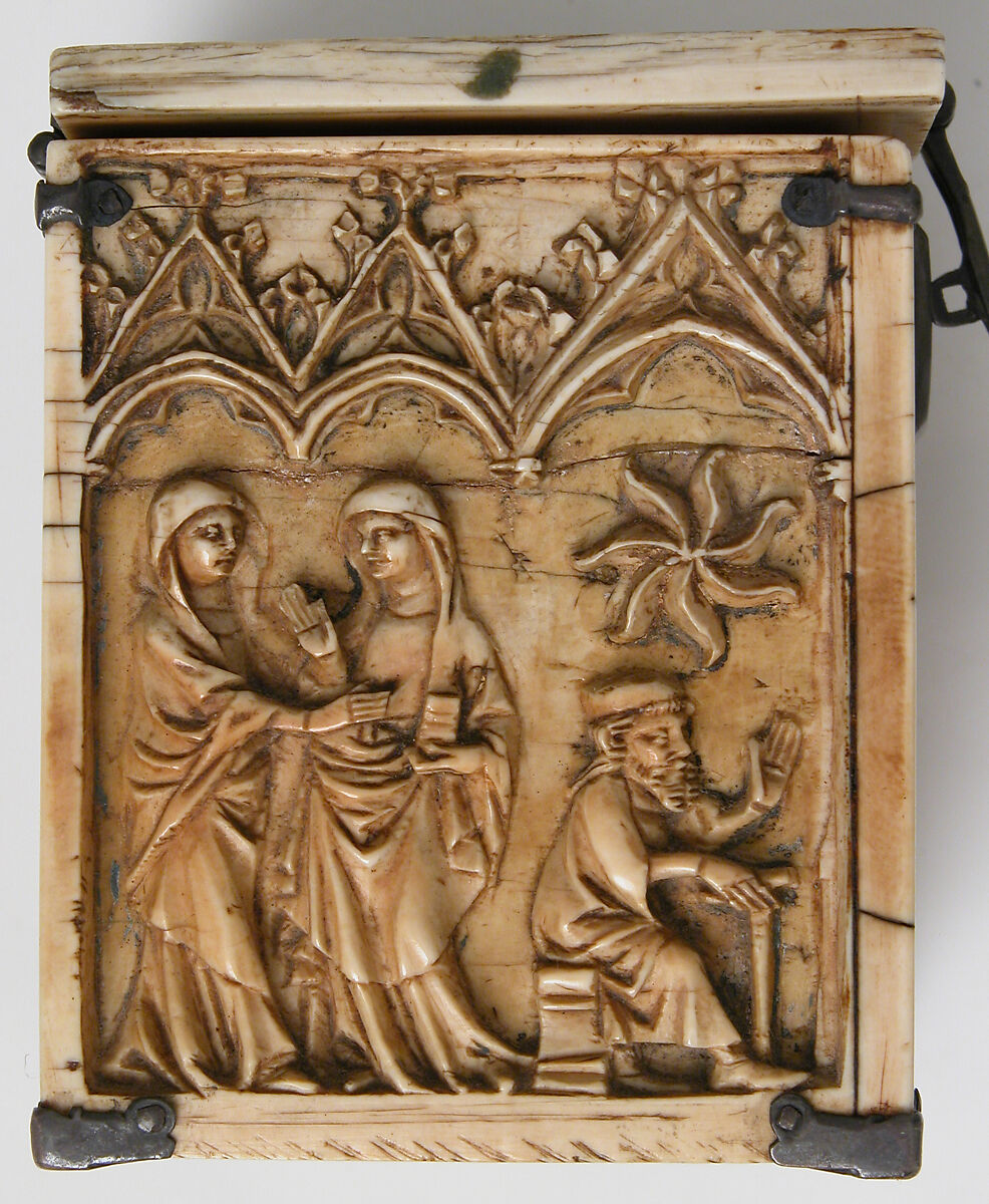 Box with Scenes from the Infancy of Christ, Elephant ivory, metal (silver?) mounts, European (French style)
