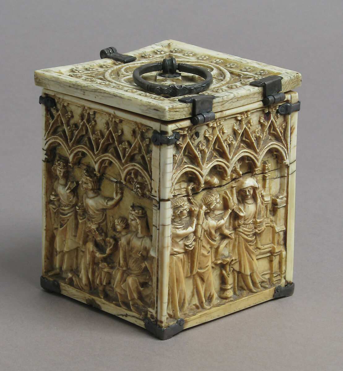 Box with Scenes from the Infancy of Christ, Elephant ivory, metal (silver?) mounts, European (French style)