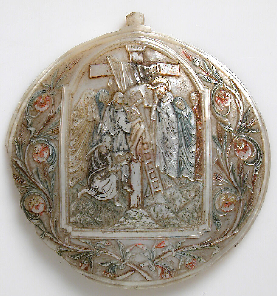 Devotional Plaque, Carved Mother-of-pearl, polychromy, German 