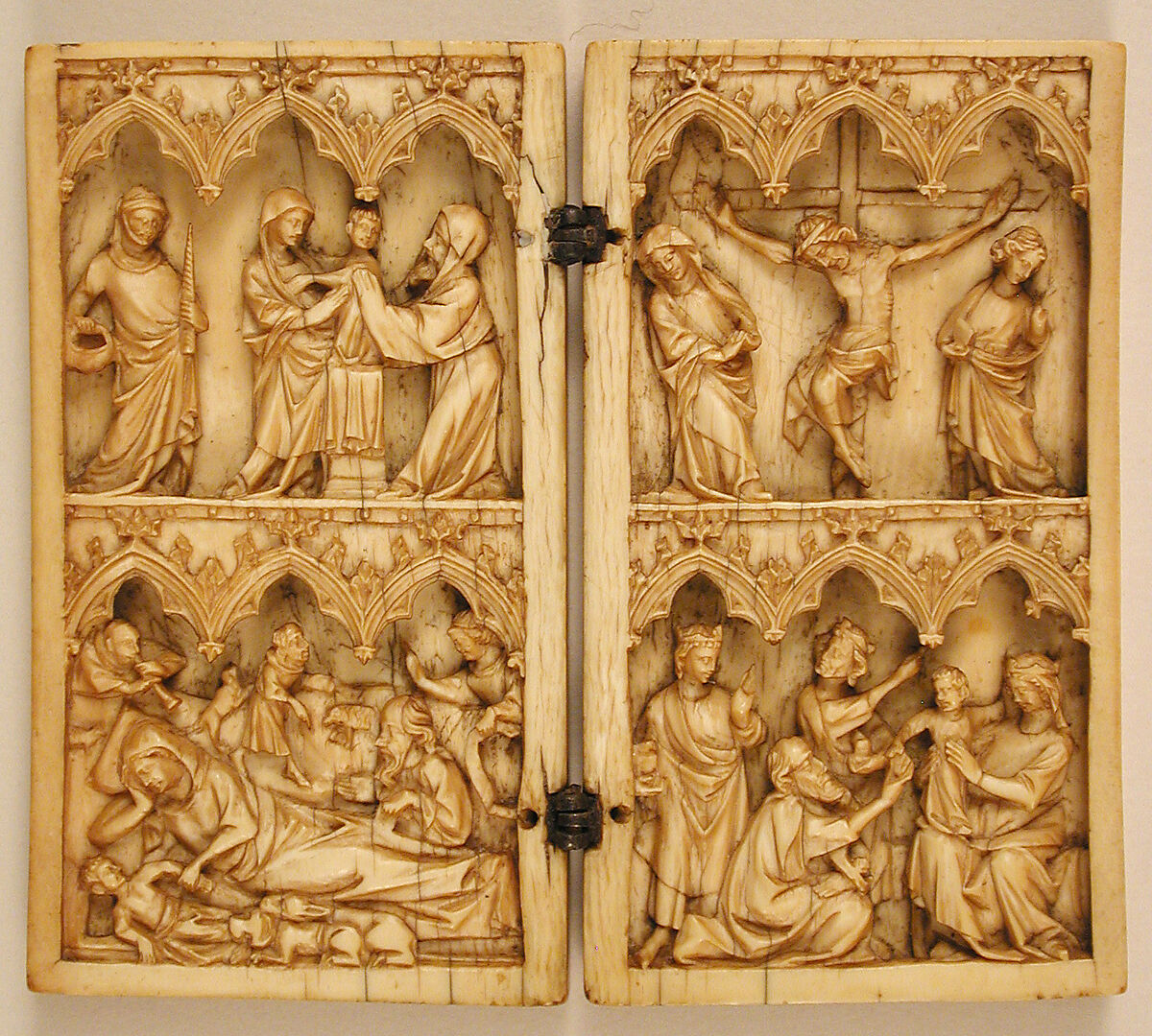 Diptych with Scenes from the Life of Christ, Elephant ivory with metal mounts, French