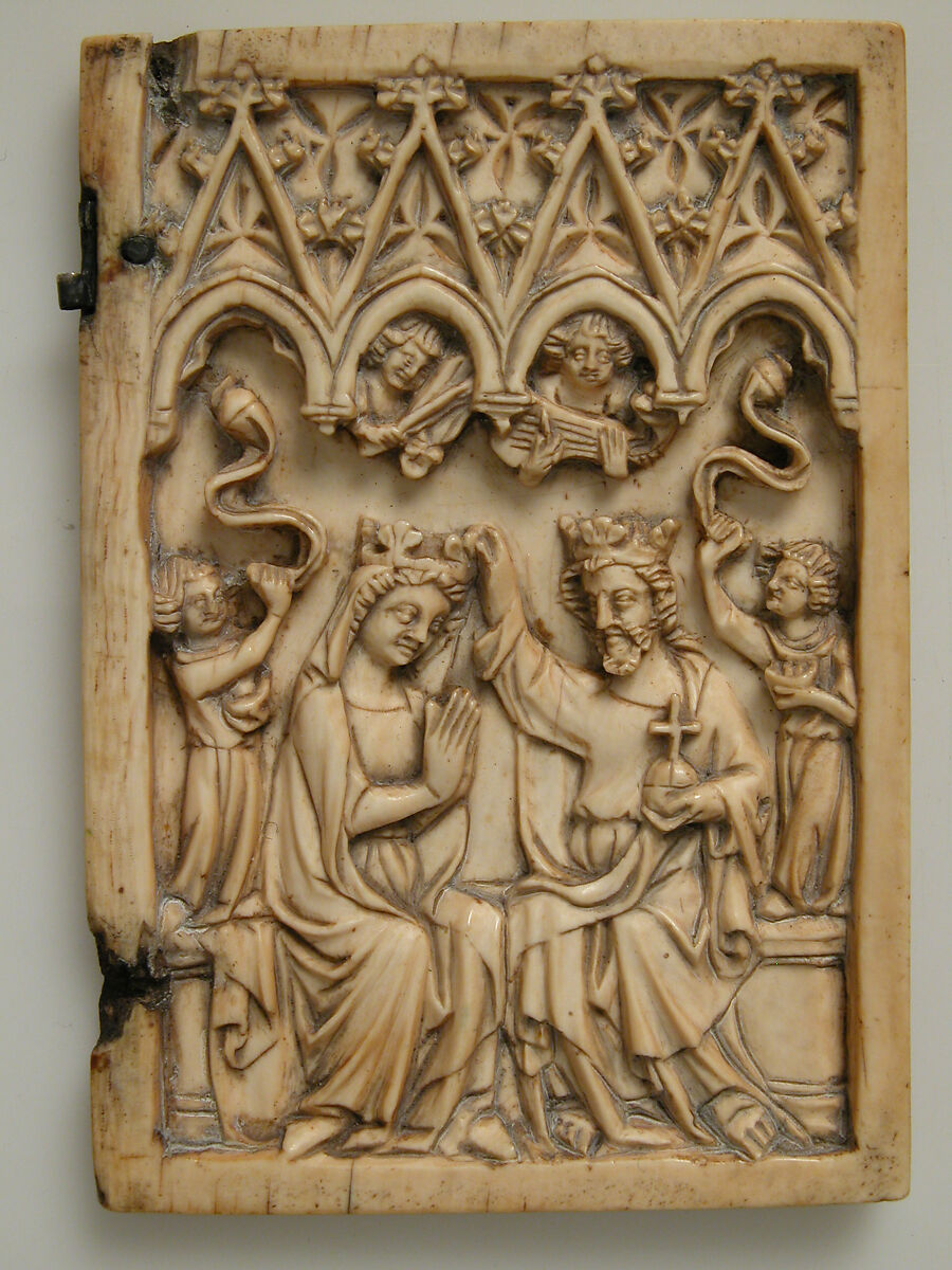 Diptych with Dormition and Coronation of the Virgin, Elephant ivory with metal mounts, French or South Netherlandish