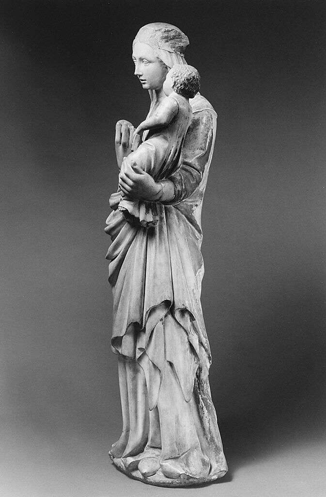 Standing Virgin and Child, Marble (Pentelic marble), with traces of polychromy and gilding, North Italian