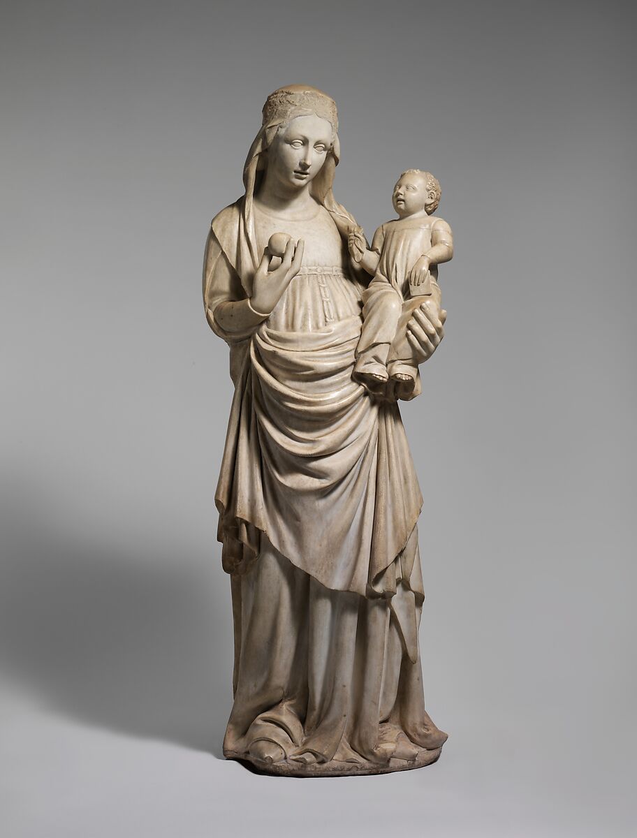 Standing Virgin and Child, Marble (Pentelic marble), with traces of polychromy and gilding, North Italian 