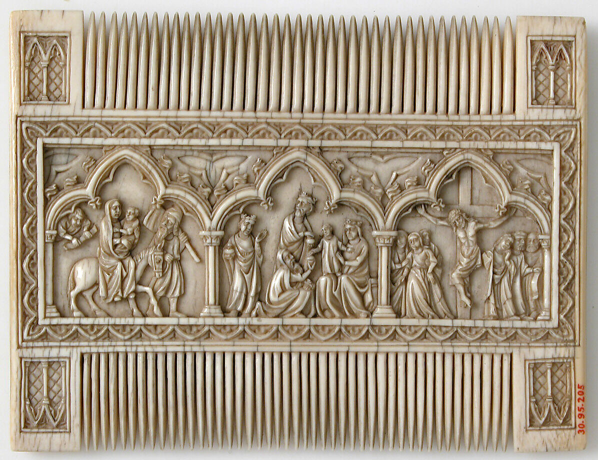 Comb with Scenes from the Life of Christ and the Virgin, Elephant ivory, European (Medieval style) 
