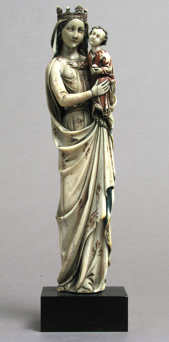 Virgin and Child, Elephant ivory with paint and gilding, European (Medieval style) 