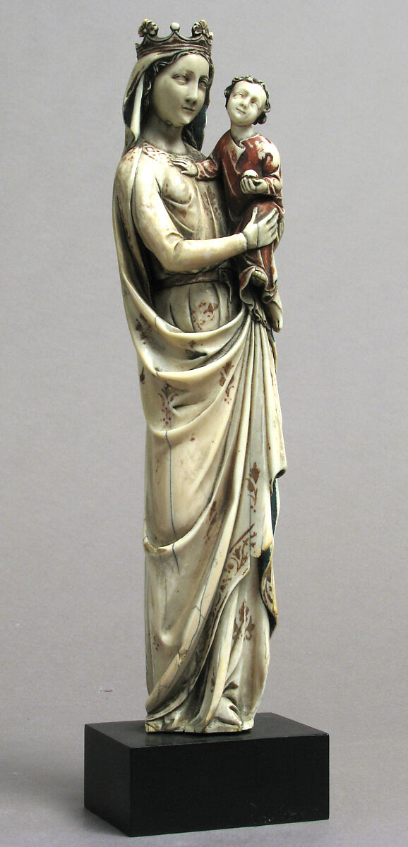 Virgin and Child, Elephant ivory with paint and gilding, European (Medieval style)