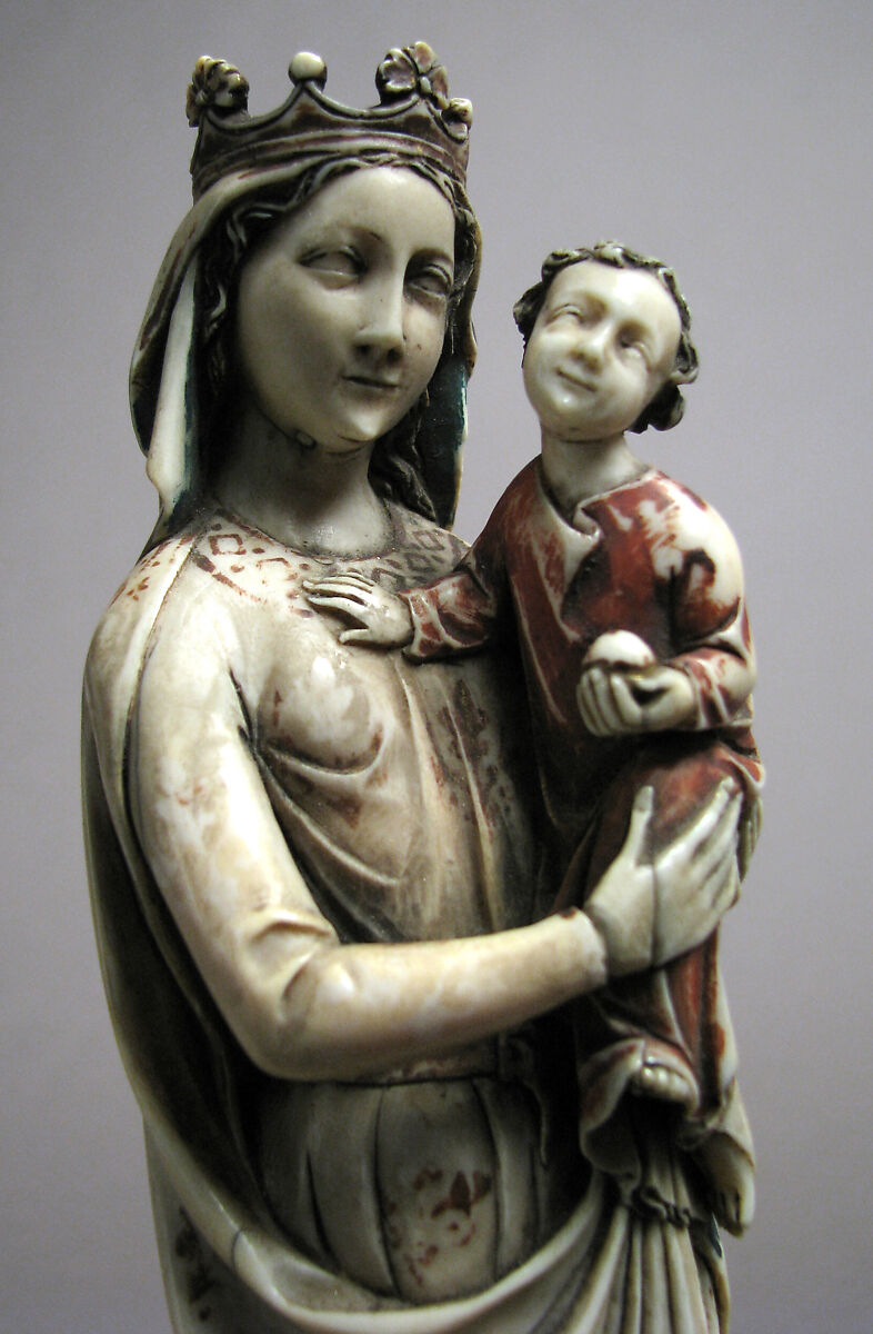 Virgin and Child, Elephant ivory with paint and gilding, European (Medieval style)