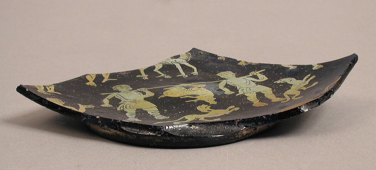 Fragment of a Glass Dish, blue glass, silver stain, Byzantine