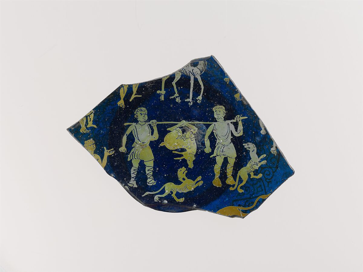 Fragment of a Glass Dish, blue glass, silver stain, Byzantine 