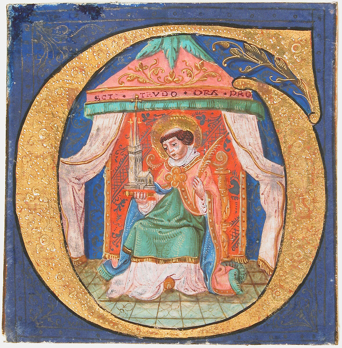 Manuscript Illumination with Saint Trudo (Trond) in an Initial O, from a Choir Book, Tempera, ink, and gold on parchment, German 