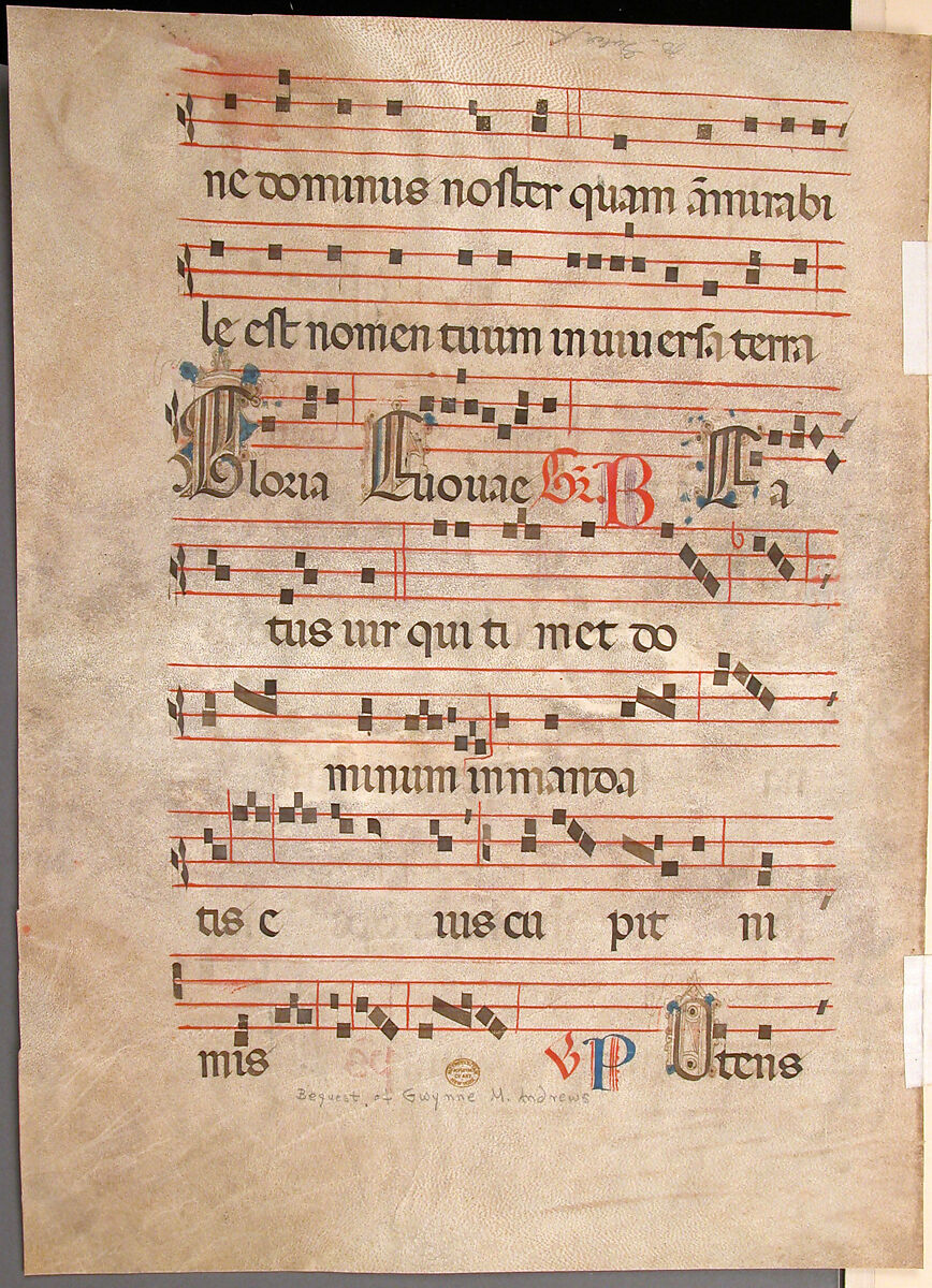 Manuscript Leaf with a female saint (possibly Dorothy) in an Initial G, from a Gradual, Attributed to the Illustratore (active 1330–1374), Tempera, ink, and gold on parchment, Italian