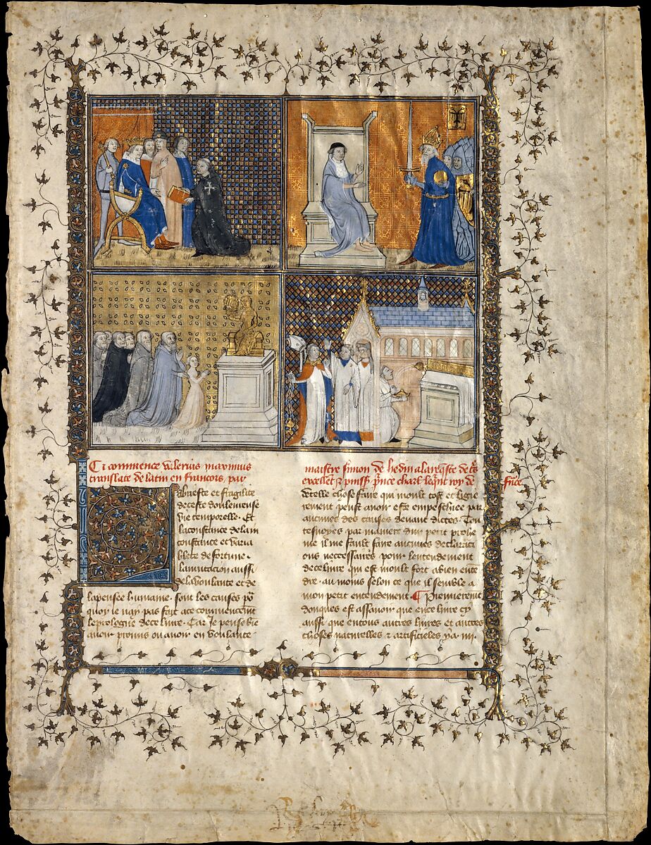 Leaf from a Manuscript of Valerius Maximus, Workshop of Pierre Remiet (French, documented 1368–1396), Tempera, ink, and gold on parchment, French 