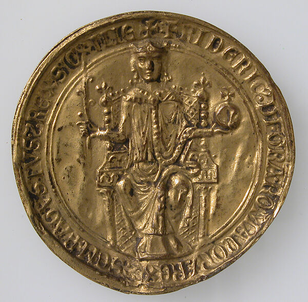 Seal with Frederick II, Gilded copper over sealing wax, German