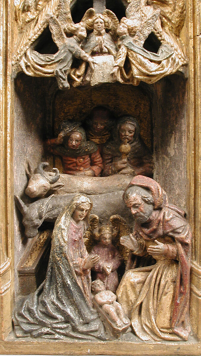 Altarpiece with Scenes of the Infancy of Christ, Limestone, polychromed, gilding, North French or South Netherlandish