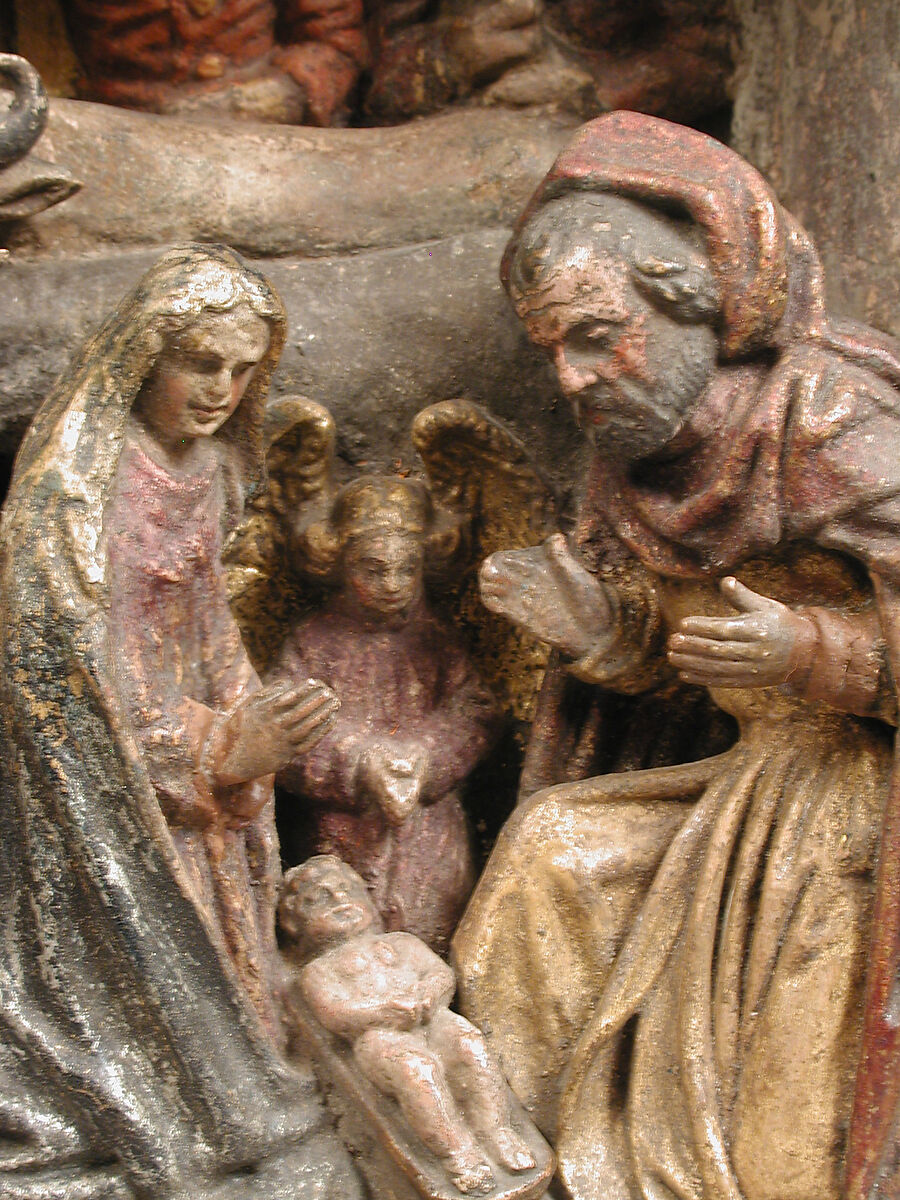 Altarpiece with Scenes of the Infancy of Christ, Limestone, polychromed, gilding, North French or South Netherlandish