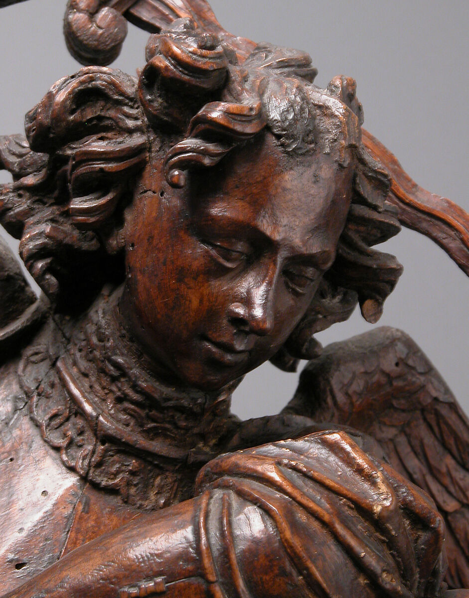 Saint Michael Slaying the Demon, Pine, dark stain, German