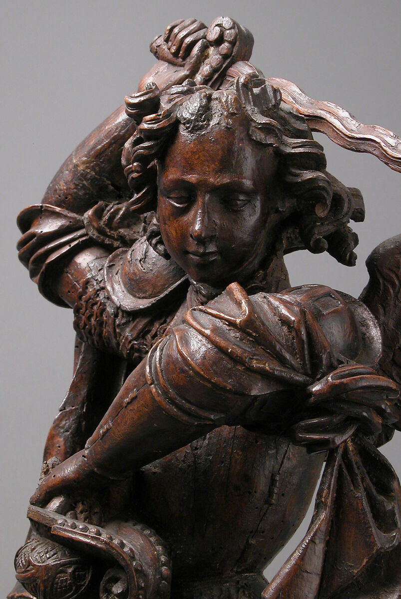 Saint Michael Slaying the Demon, Pine, dark stain, German