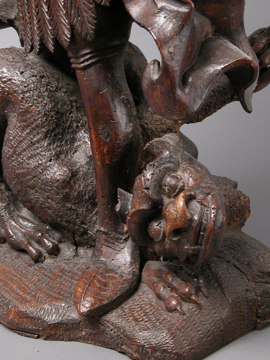 Saint Michael Slaying the Demon, Pine, dark stain, German