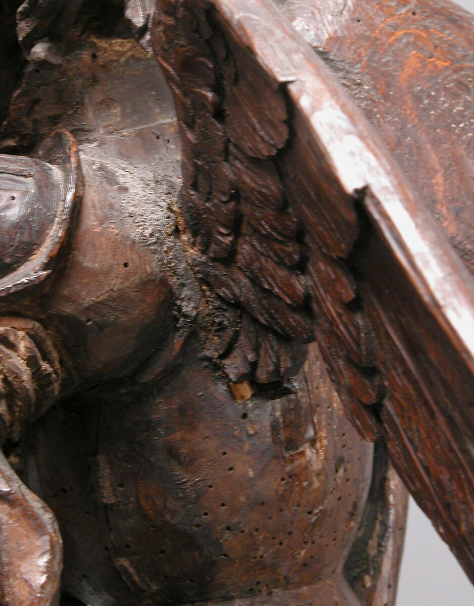 Saint Michael Slaying the Demon, Pine, dark stain, German