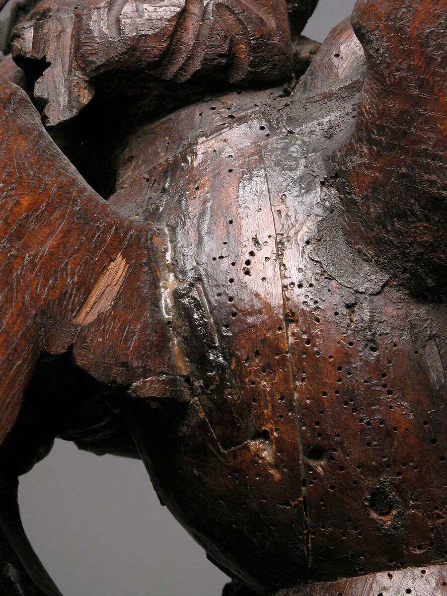 Saint Michael Slaying the Demon, Pine, dark stain, German