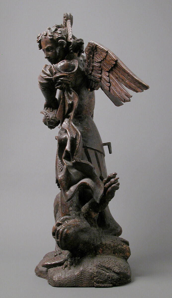 Saint Michael Slaying the Demon, Pine, dark stain, German