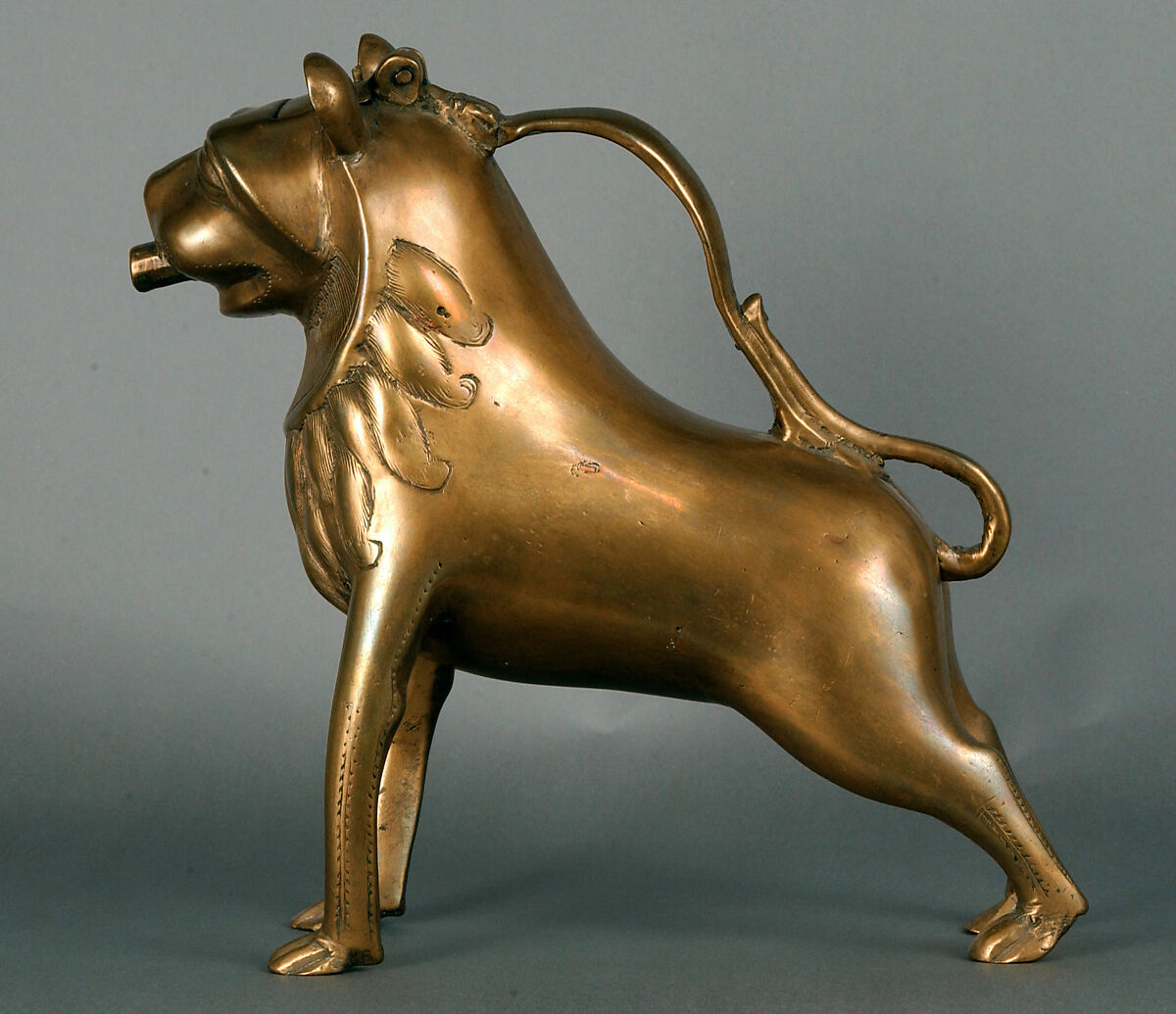 Aquamanile in the Form of a Lion, Copper alloy, German