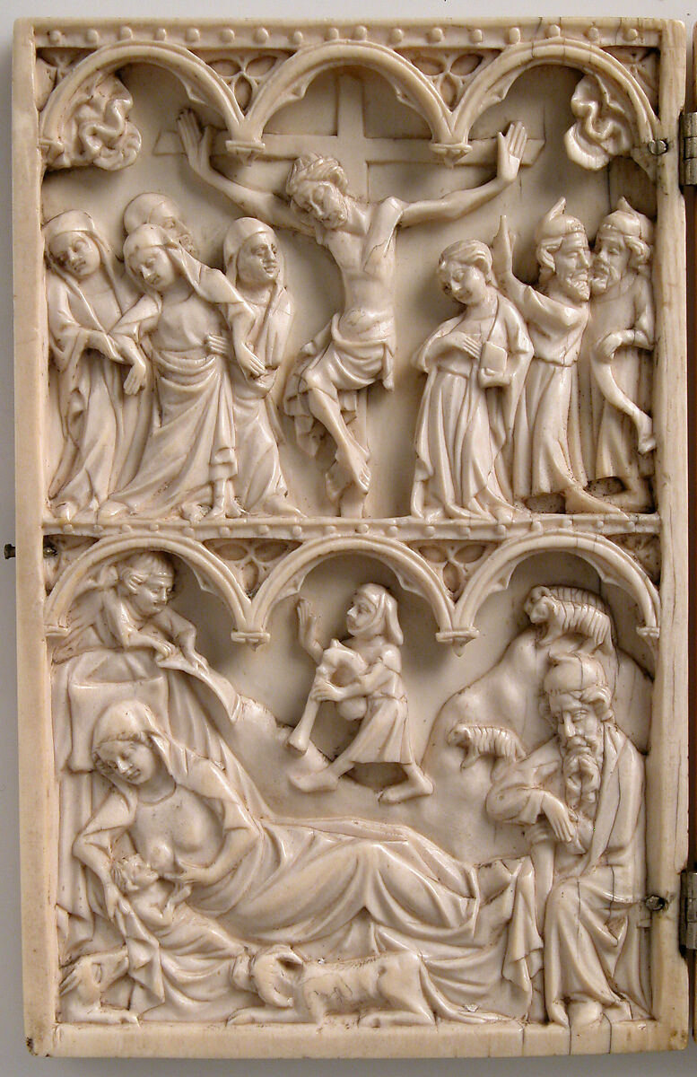 Diptych, Elephant ivory with metal mounts, French