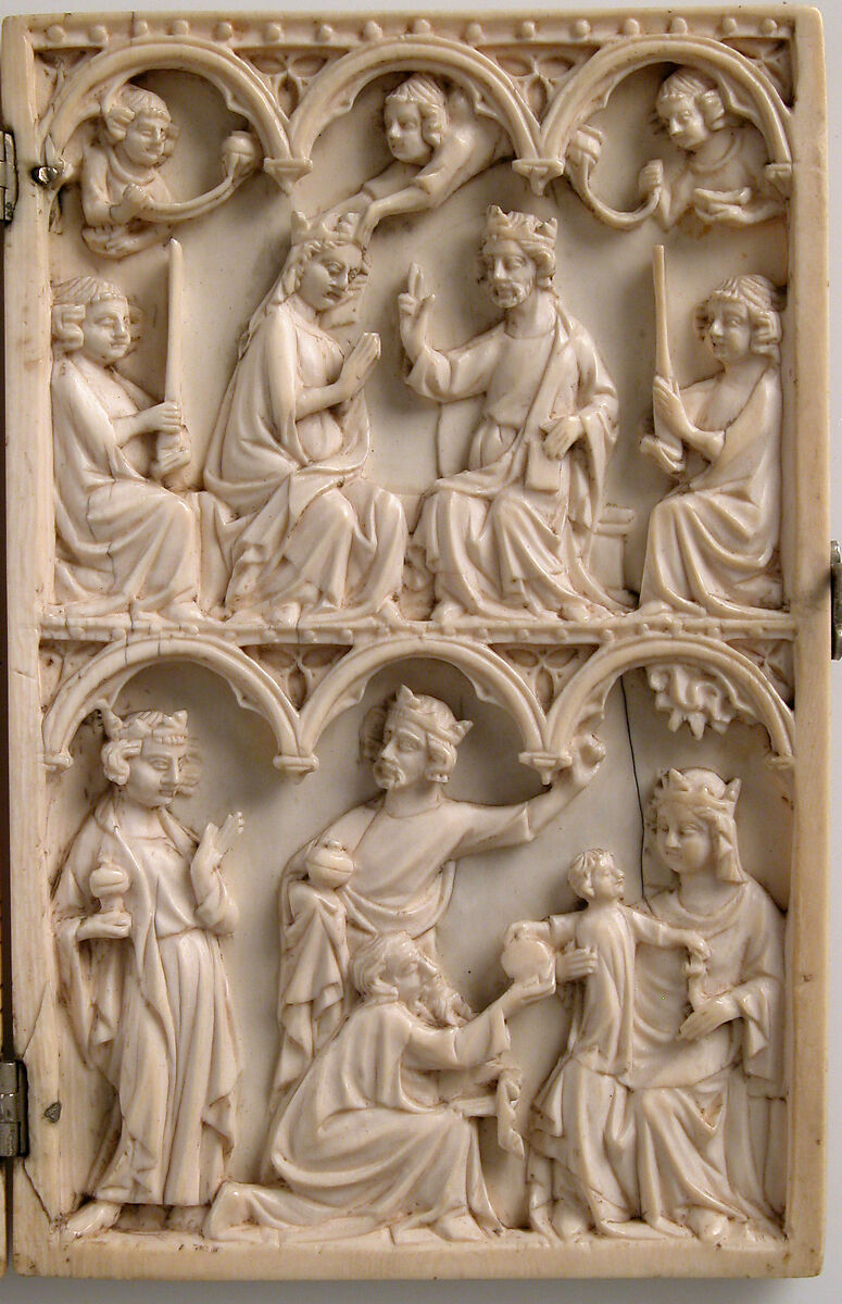 Diptych, Elephant ivory with metal mounts, French