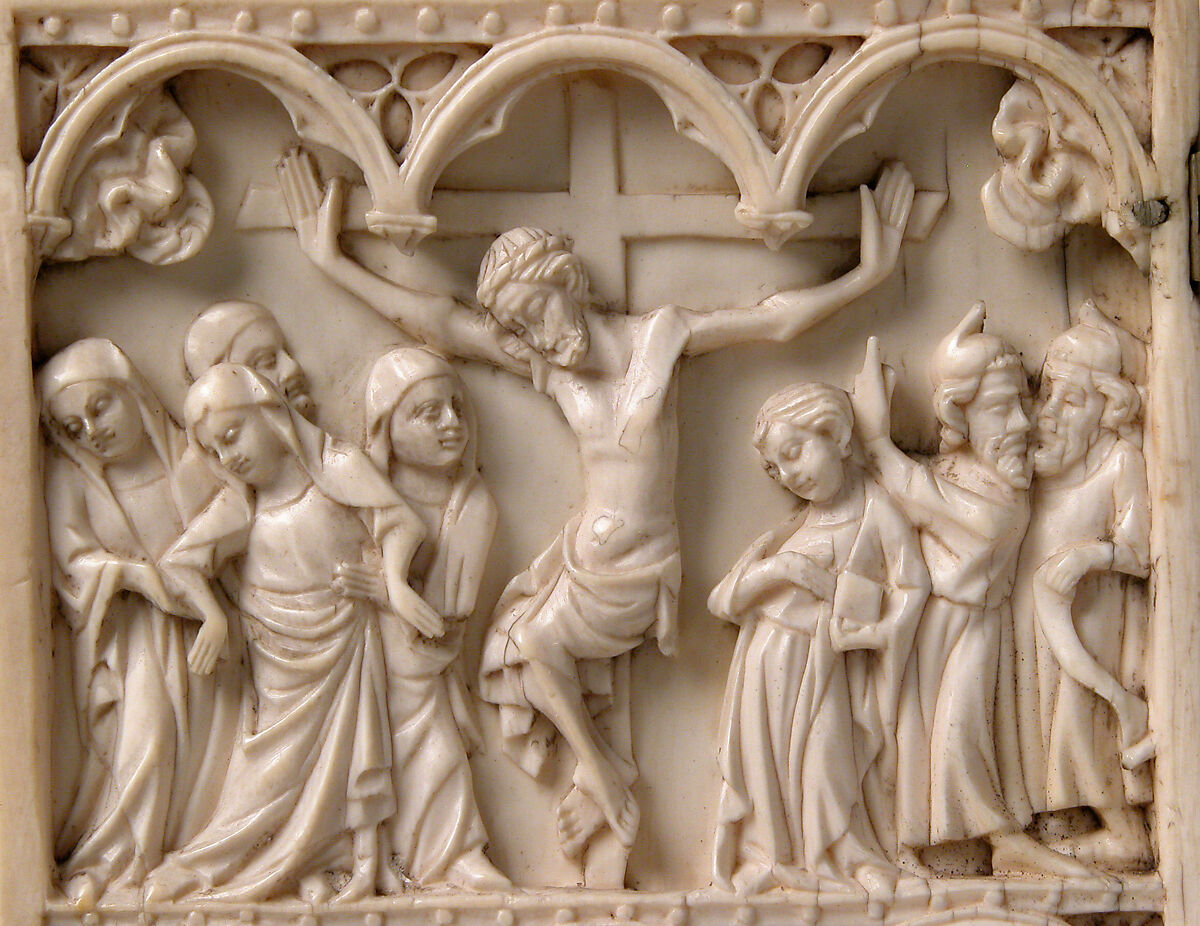 Diptych, Elephant ivory with metal mounts, French