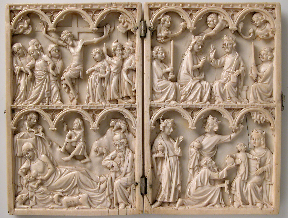 Diptych, Elephant ivory with metal mounts, French