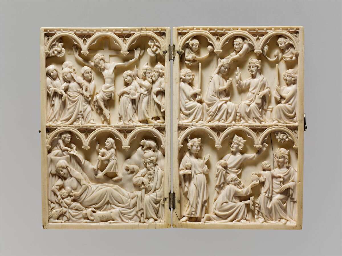 Diptych, Elephant ivory with metal mounts, French