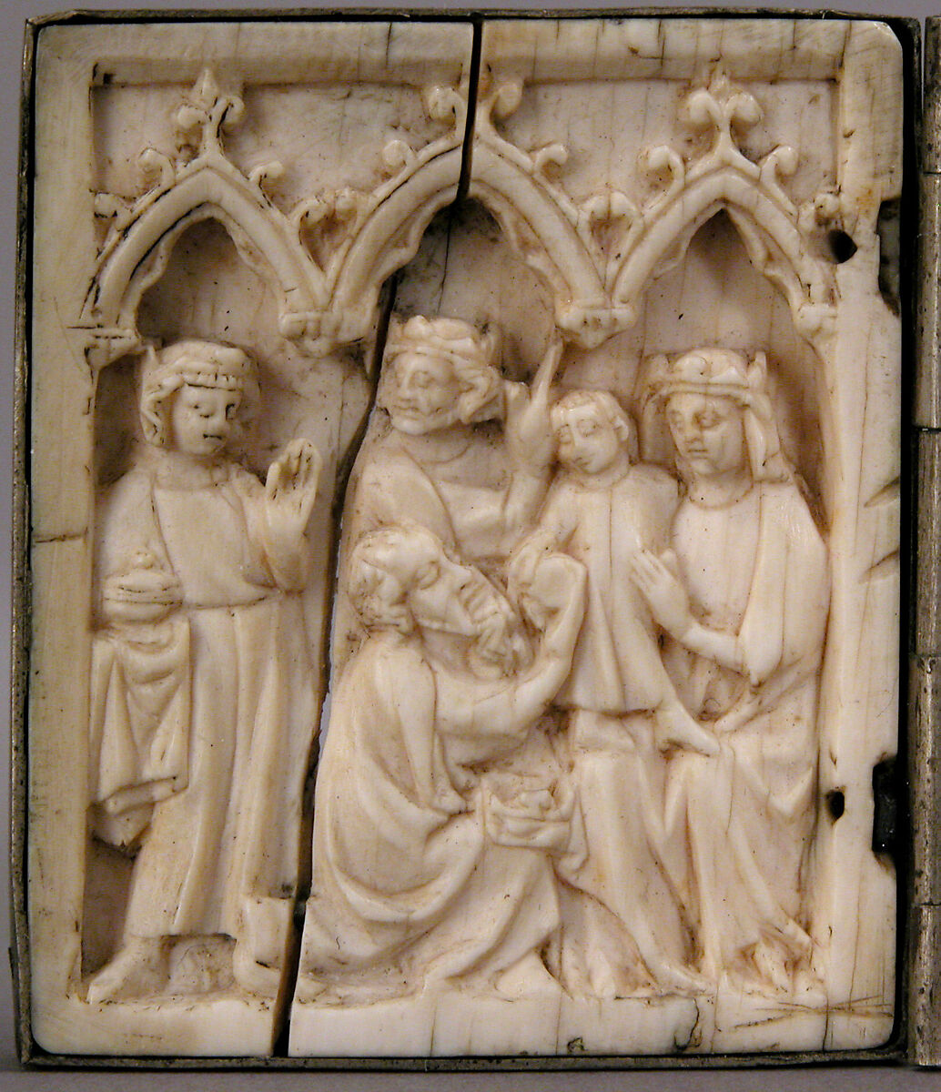 Diptych with Adoration of the Magi and Crucifixion, Elephant ivory, silver mount, French