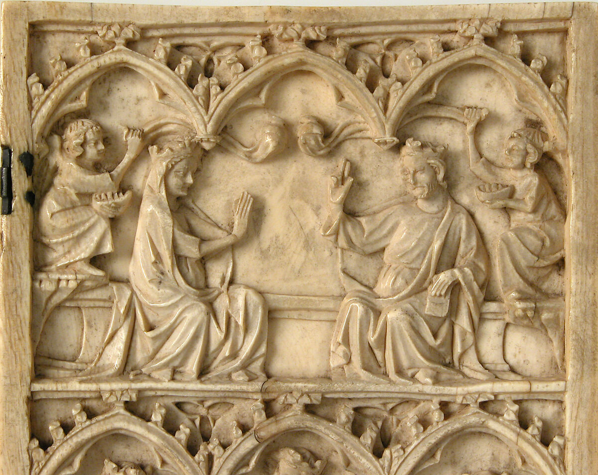 Right Wing of a Diptych with Coronation of the Virgin and Adoration of the Magi, Elephant ivory with metal mounts, French