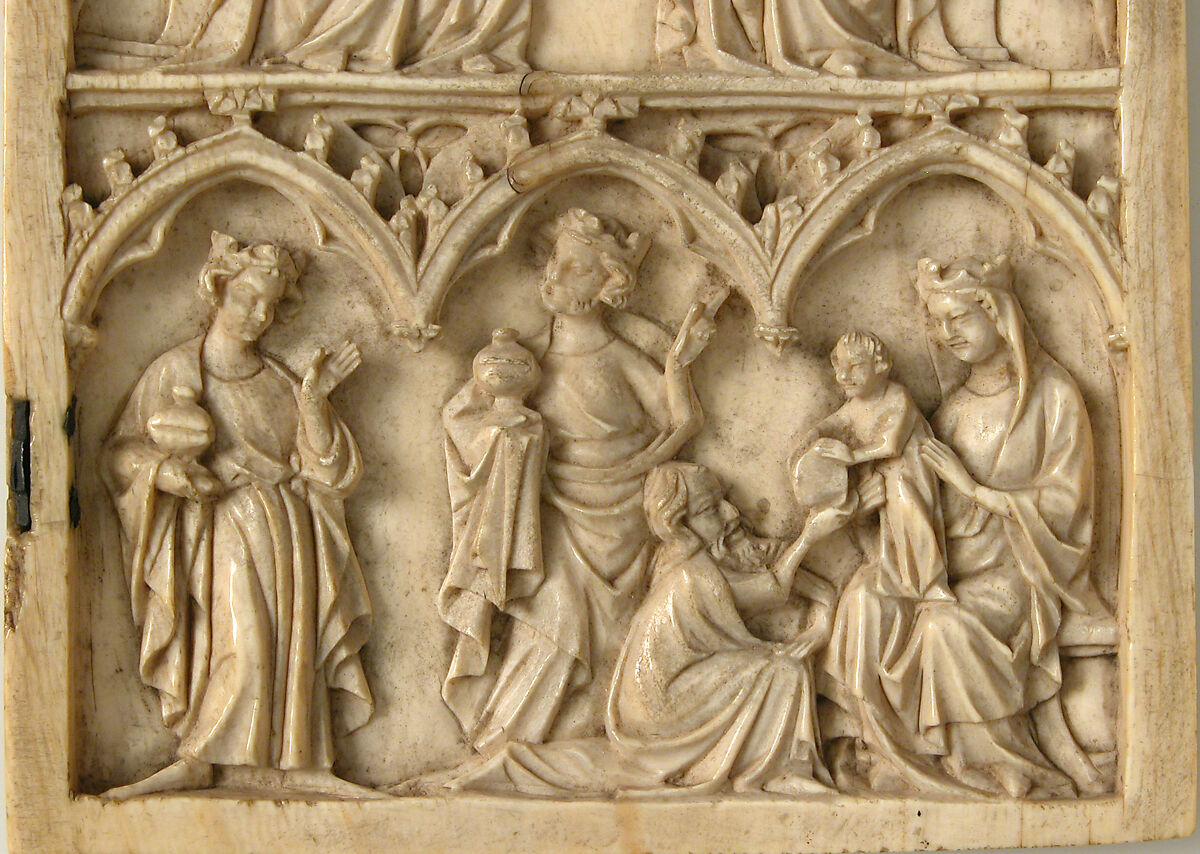 Right Wing of a Diptych with Coronation of the Virgin and Adoration of the Magi, Elephant ivory with metal mounts, French