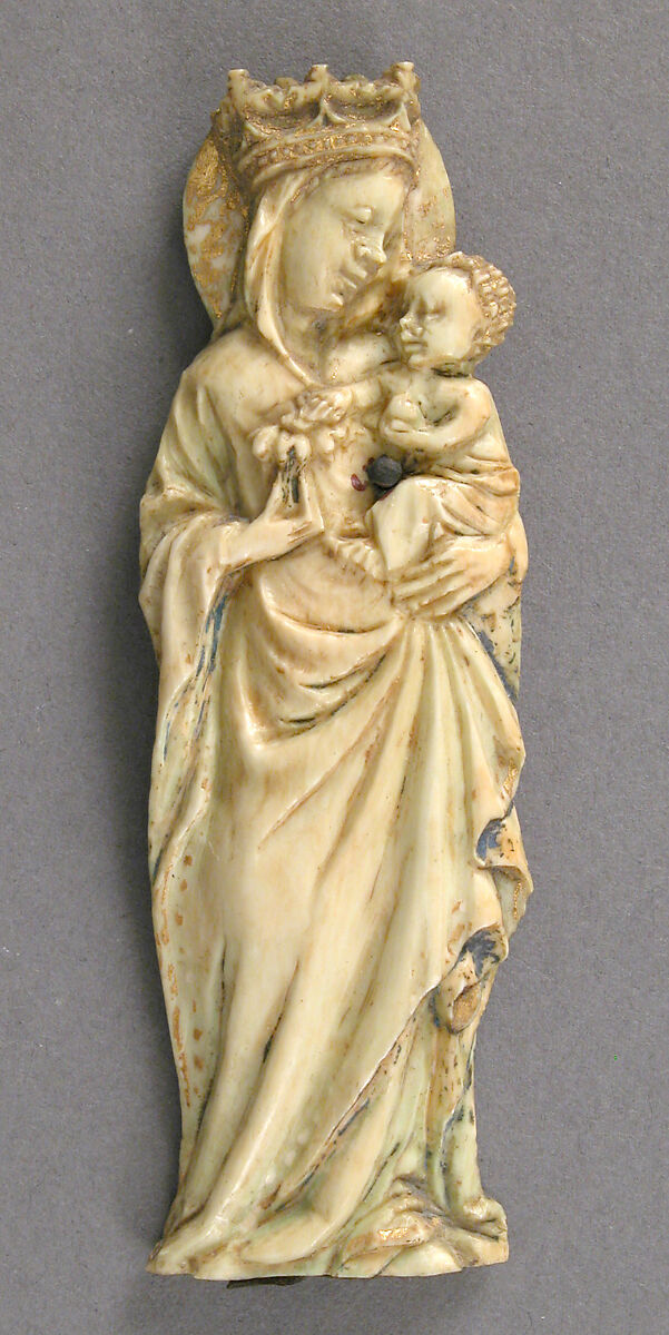 Plaque with the Virgin and Child, Elephant ivory, traces of paint & gilding, French 