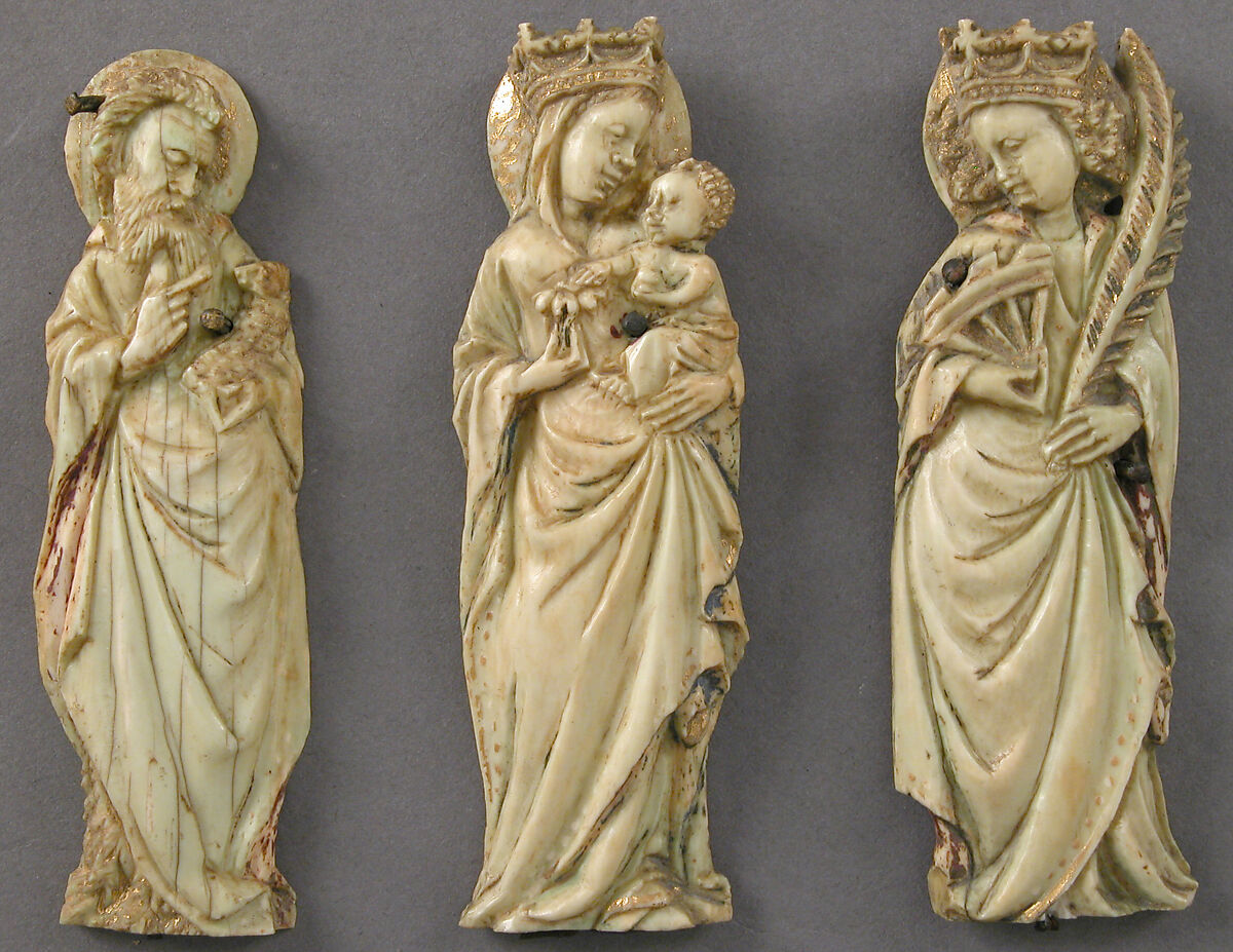 Plaque with Saint Catherine of Alexandria, Elephant ivory, traces of paint & gilding, French