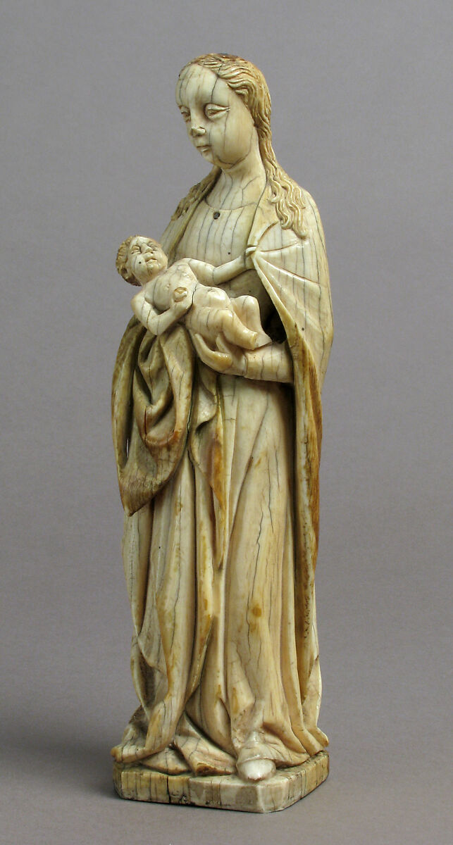 Virgin and Child, Elephant ivory modern copper-gilt crown, French 