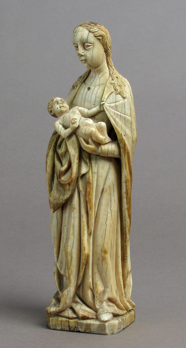 Virgin and Child, Ivory, modern copper-gilt crown, French 